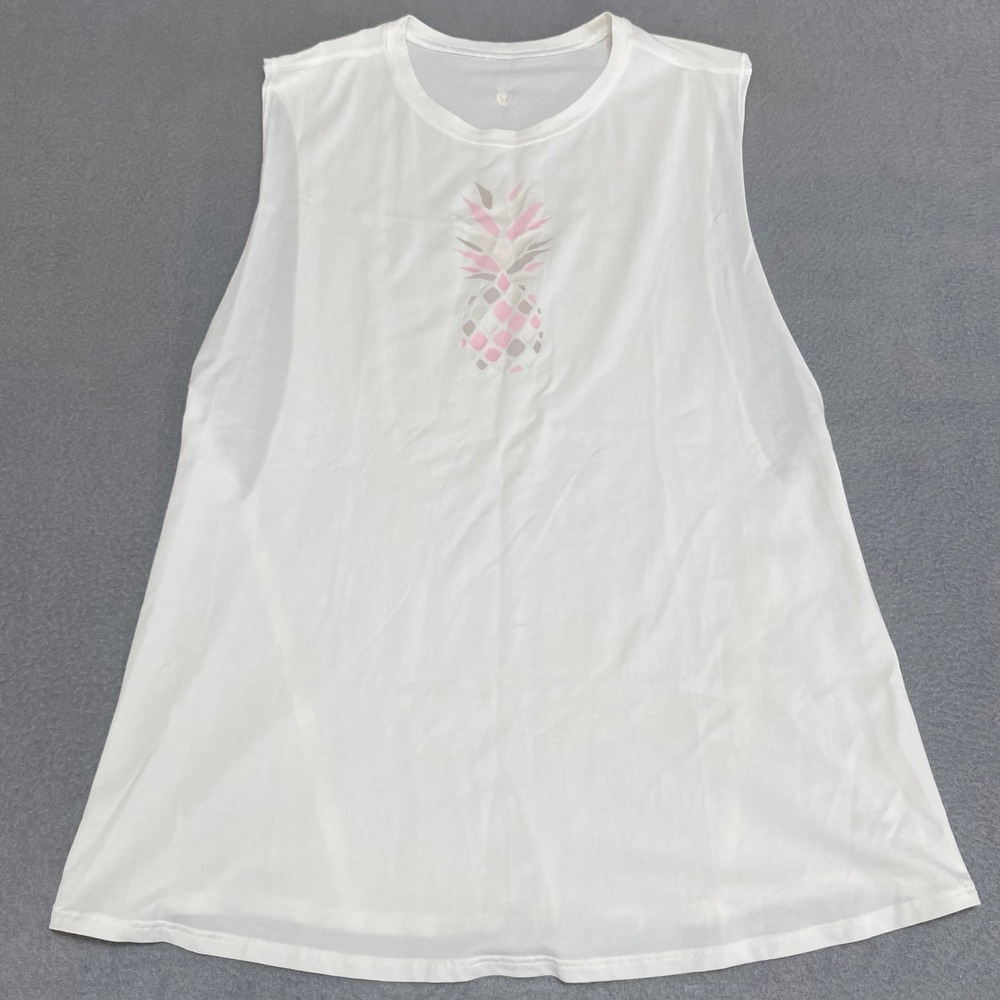 Lululemon White Pineapple Graphic Muscle Tank Top Vitasea Relaxed Fit Sleeveless